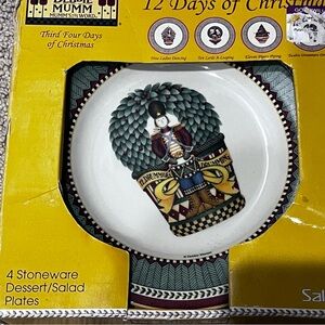 12 Days of Christmas Debbie Mumm Stoneware Plates -days 9- 12 dessert/salad size